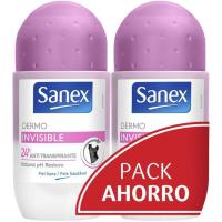 Desodorante dermo invisible en roll on SANEX, pack 2x50 ml