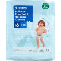 Pañal canal absorbente 17-22 kg Talla 6 EROSKI, paquete 25 uds