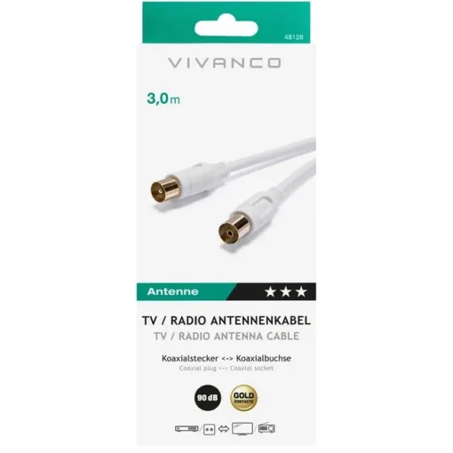 Cable blanco de antena coaxial de 90Db Gold, 48128 VIVANCO, 3 m