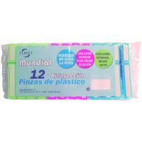 Pinzas para tender la ropa de plástico bi-inyección, 70 mm CUNCIAL, pack 12 uds