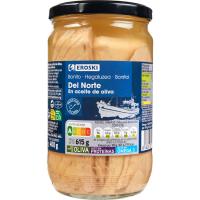 Bonito del norte aceite de oliva EROSKI, frasco 615 g