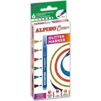 Rotulador de purpurina, 6 colores, Crea+ Glitter Marker ALPINO, caja 6 uds