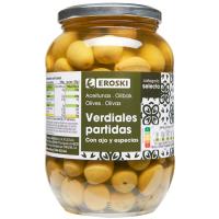 Aceitunas con ajo-especias EROSKI, frasco 500 g