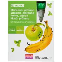 Bolsita 100% manzana-plátano EROSKI, pack 4x100 g