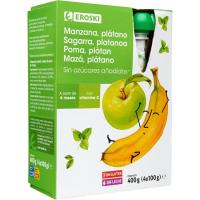 Bolsita 100% manzana-plátano EROSKI, pack 4x100 g