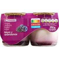 Yogur sabor mora y arándanos EROSKI, pack 2x125 ml