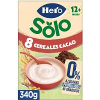 Papilla 8 cereales con cacao HERO, caja 340 g