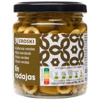 Aceitunas verdes en rodajas EROSKI, frasco 85 g