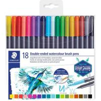 Rotuladores acuarelables de doble punta, colores surtidos STAEDTLER, Pack 18 uds