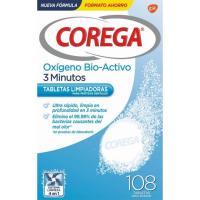 Tabletas limpiadoras COREGA OXÍGENO ACTIVO, caja 108 uds