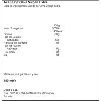 Aceite de oliva virgen extra ecológico CARBONELL, botella 75 cl
