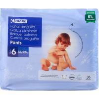 Pants canal absorbente 16-22 kg Talla 6 EROSKI paquete 36 uds