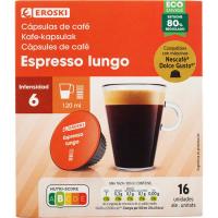 Café lungo compatible Dolce Gusto EROSKI, caja 16 uds
