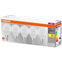 Bombilla Led E14 esférica 5,5W 2700K de luz cálida OSRAM, caja 5 uds