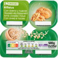 Bífidus con avena-nuez EROSKI, pack 4x125 g