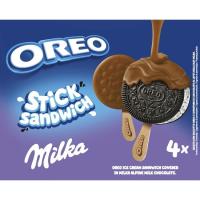 Helado bombón recubierto chocolate Oreo MILKA, 4 uds, caja 204 g