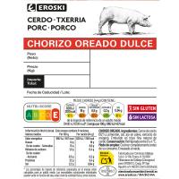 Chorizo oreado dulce EROSKI, 4 uds., bandeja aprox. 320 g