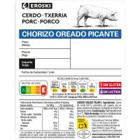 Chorizo oreado picante EROSKI, 4 uds, bandeja aprox. 320 g
