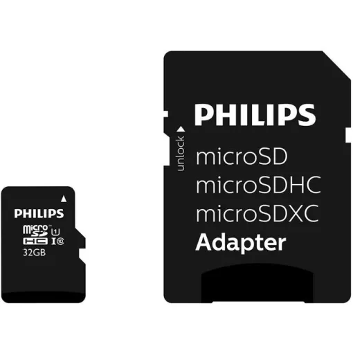 Tarjeta MicroSD con adaptador, 32GB Class 10 MicroSDHC PHILIPS