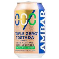 Cerveza triple cero tostada AMBAR, lata 33 cl