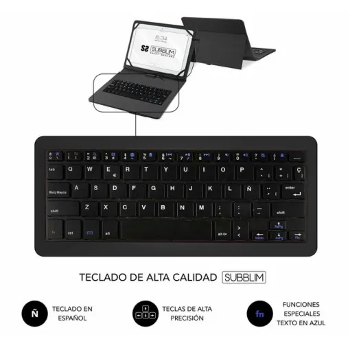 Funda para tablet 10,1" negra con teclado, Keytab Pro USB SUBBLIM