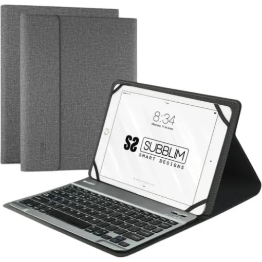 Funda tablet 10,1" gris con teclado, Keytab Pro Bluetooth SUBBLIM