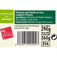 Piquillo de piquillo en tiras EROSKI BIO, frasco 260 g