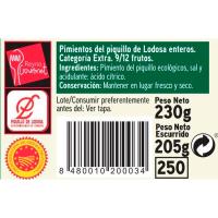 Pimiento de piquillo extra D.O. Lodosa EROSKI BIO, frasco 205 g