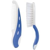 Cepillo con cerdas en nailon flexibles y peine con púas redondeadas, azul TIGEX