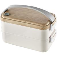 Fiambrera doble inox blanca y madera de 1,1 L CAPRICE, set 2x550 ml