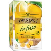 Infusión lemon&ginger TWININGS, caja 20 sobres