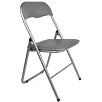 Silla plegable con asiento y respaldo en PVC acolchado gris, 45x45x45/80 cm