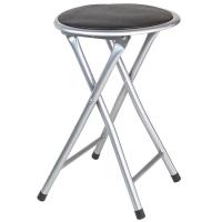 Taburete plegable con asiento en PVC acolchado negro, Ø 30x45 cm