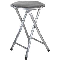Taburete plegable con asiento en PVC acolchado gris, Ø 30x45 cm