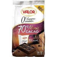 Mini tabletas de choco negro 70% sin azúcar VALOR, bolsa 144 g