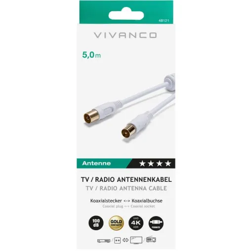 Cable de antena coaxial blanco TV/radio 110Db 48121 VIVANCO, 5 m