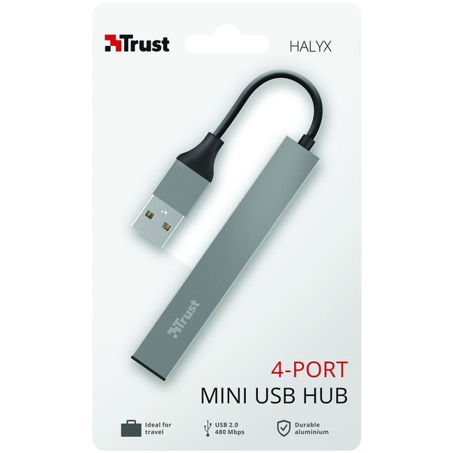 Lector mini hub en aluminio 4 puertos USB 2,0 23786 Halyx TRUST