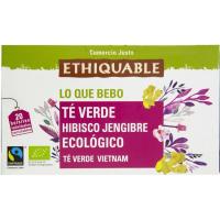 Té verde con hibisco y jengibre bio ETHIQUABLE, caja 20 sobres