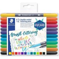 Rotulador Lettering doble punta: fina y pincel, multicolor STAEDTLER, pack 12 uds