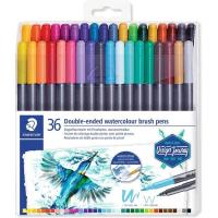 Rotulador Acuareable doble punta tipo pincel, multicolor STAEDTLER, pack 36 uds