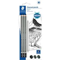Lápiz carboncillo S, M y H más difuminador, Lumograph STAEDTLER; pack 3+1