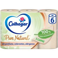Papel higiénico COLHOGAR Pure Natural, paquete 6 rollos