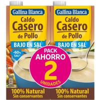 Caldo de pollo bajo en sal GALLINA BLANCA, pack 2x1 litro