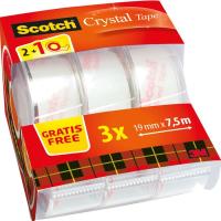 Cinta adhesiva con portarrollos Crystal, 19mm x 7,5 m SCOTCH 3M, pack 2+1 gratis