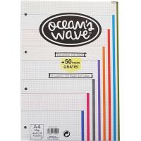 Recambio A4 cuadriculado, basda colores, 4 taladros OCEANS WAVE, pack 150+50 hojas