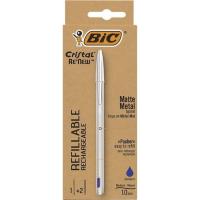 Bolígrafo Bic Cristal Re'New tinta azul + 2 recargas, metal plata BIC