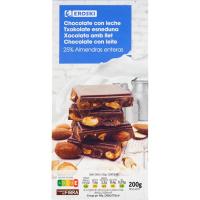 Chocolate con leche con almendras enteras EROSKI, tableta 200 g