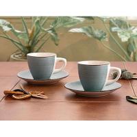 Set de 2 tazas con plato, azul turquesa, ceramica, 22 cl, Vita Morning Aqua Quid