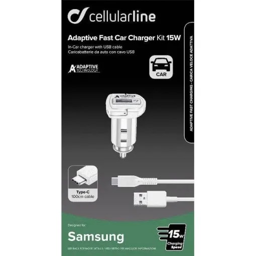Cargador de coche USB-C 15W con cable Samsung CELLULAR LINE