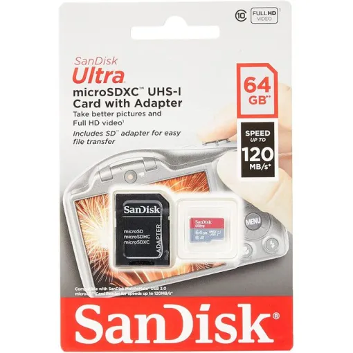 Tarjeta microSDXC con adaptador, 64 GB Class 10, Ultra SANDISK